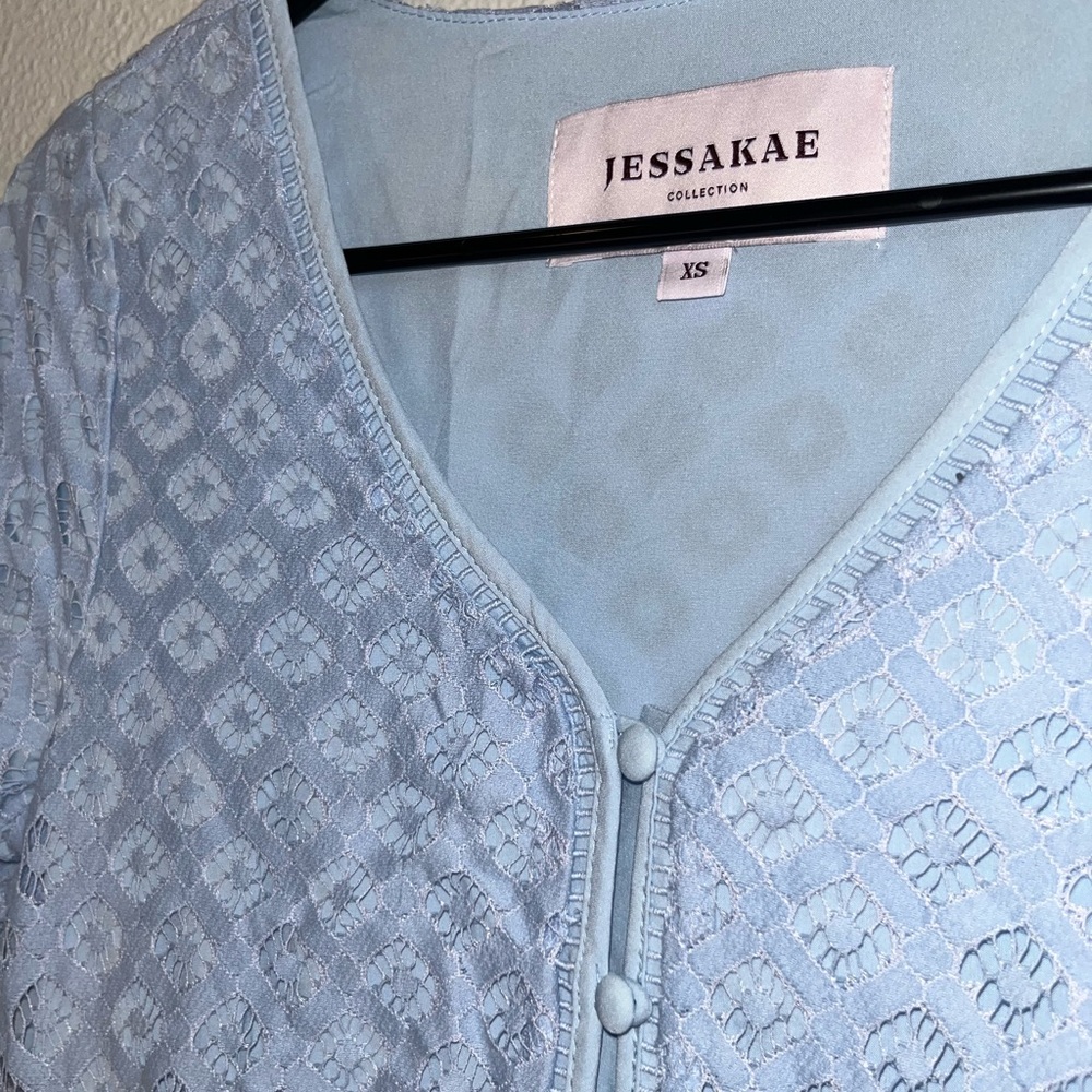 JESSAKAE Delancey Street Lace Dress | Size XS | Color: Powder Blue - Picture 4 of 6